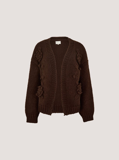 Rose Applique Chunky Knit Cardigan