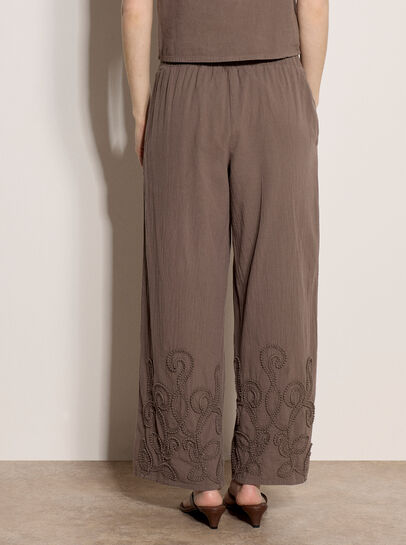 Embroidered Cotton Wide-Leg Trousers