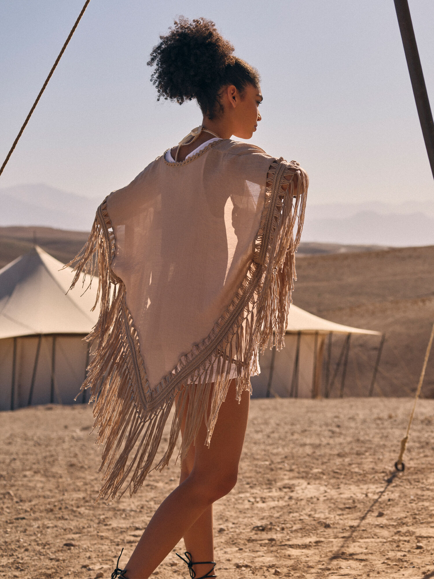 Slub Shimmer Fringe Cover Up Cardigan Apricot Clothing