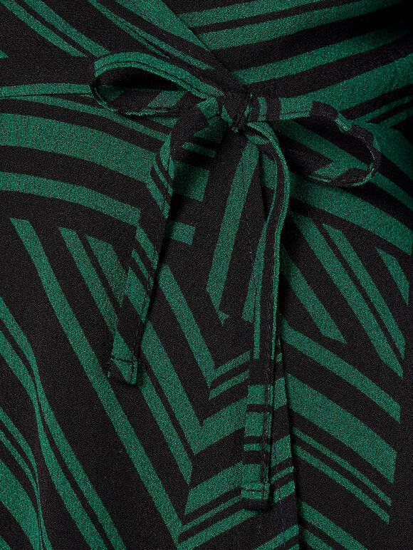 Mixed Stripes Mini Wrap Dress, Green, large