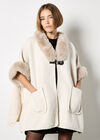 Faux Fur Trim Cape, Cream, large