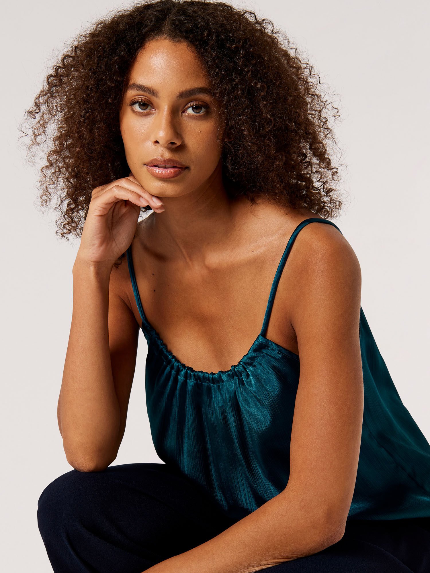 Textured Satin Camisole Top Apricot Clothing