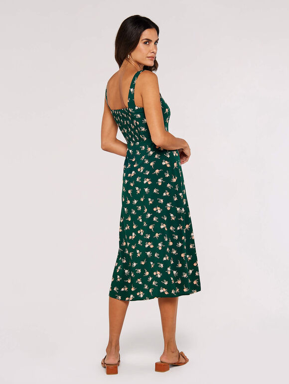 Floral Split Sun Midi Dress, Green, large
