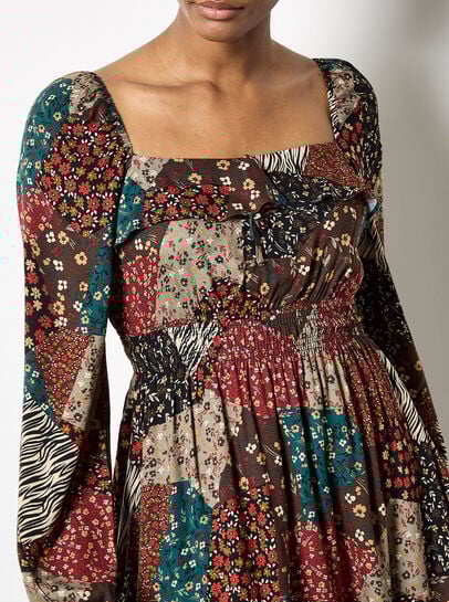 Patchwork Print Boho Mini Dress