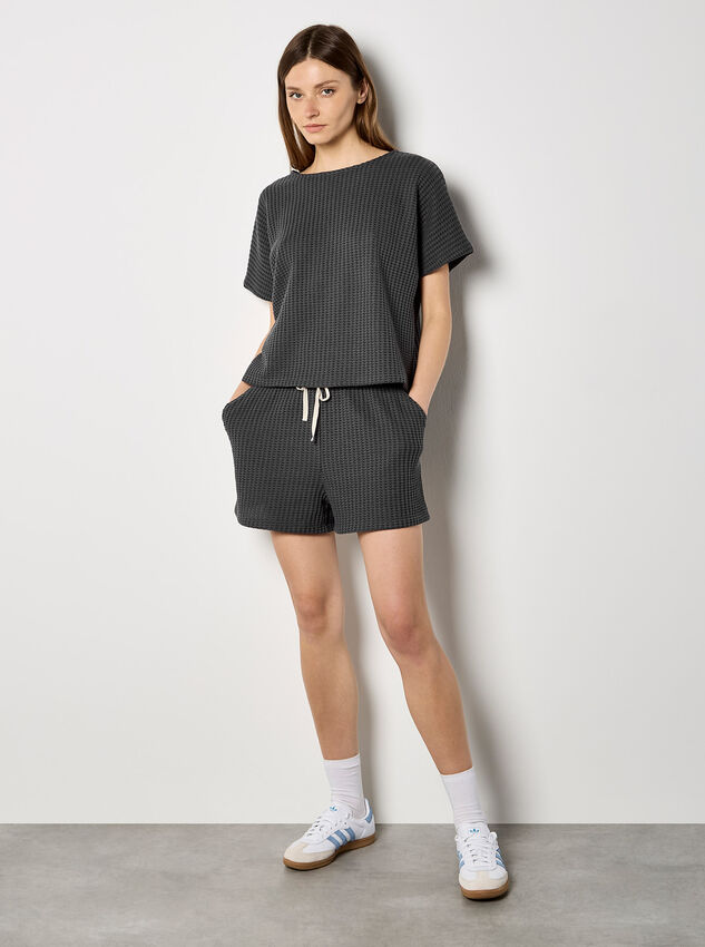 Waffle Knit Mini Shorts, Dark Grey/Charcoal, large