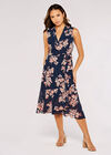 Graphic Floral Wrap Dress, Navy, large