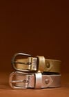 Thin Leather Gold Buckle Belt, Gold, large