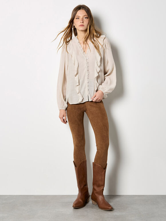 Suedette Leggings, Brown, large