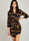 Black Spliced Stripe Ripple Shirt Dress, Black, large