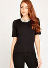 Black Pearl Bead Neck Top, Black, large