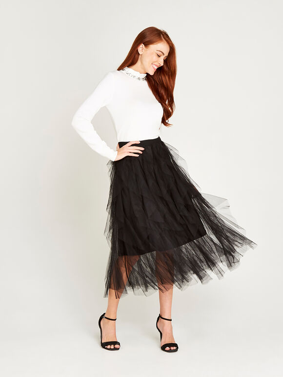 Layered Tutu Fairy Skirt, Black, large