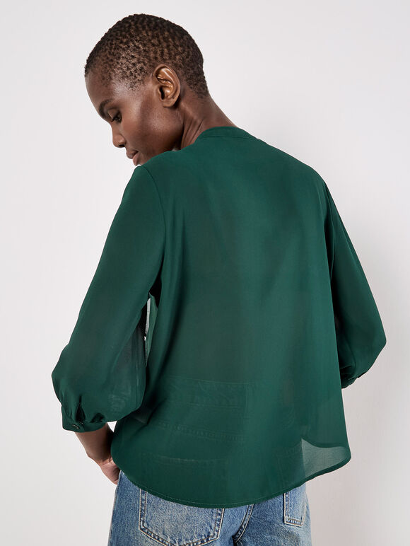 Ruffle Front Chiffon Blouse, Green, large
