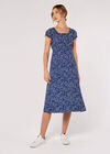 Brush Spot Milkmaid Midi Dress, Blue, large