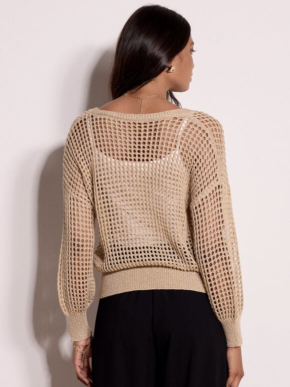 Gold Shimmer Open Knit Jumper, Gold, large