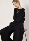 Ribbed Knit Wide Leg Trousers, Black, large