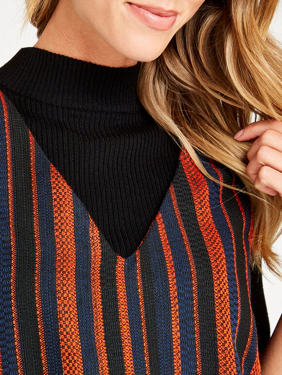 Orange Textured Multistripe Shift Dress, Orange, large