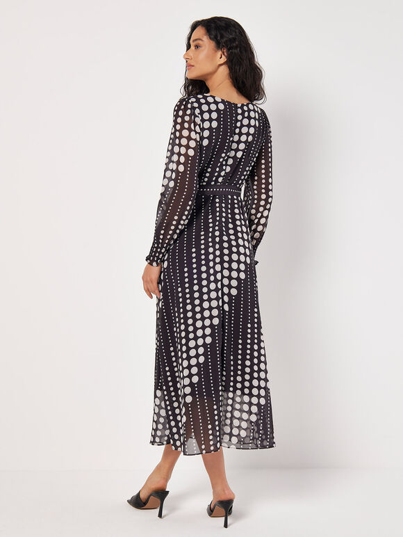 Spot Print Chiffon Midaxi Dress, Black, large