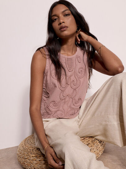 Embroidered Cotton Shell Top