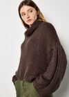 Chunky Knit Roll Neck Oversized Jumper, Brown, large