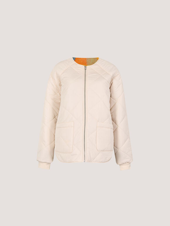 Reversible Check Fleece Quilted Jacket, Stone, large