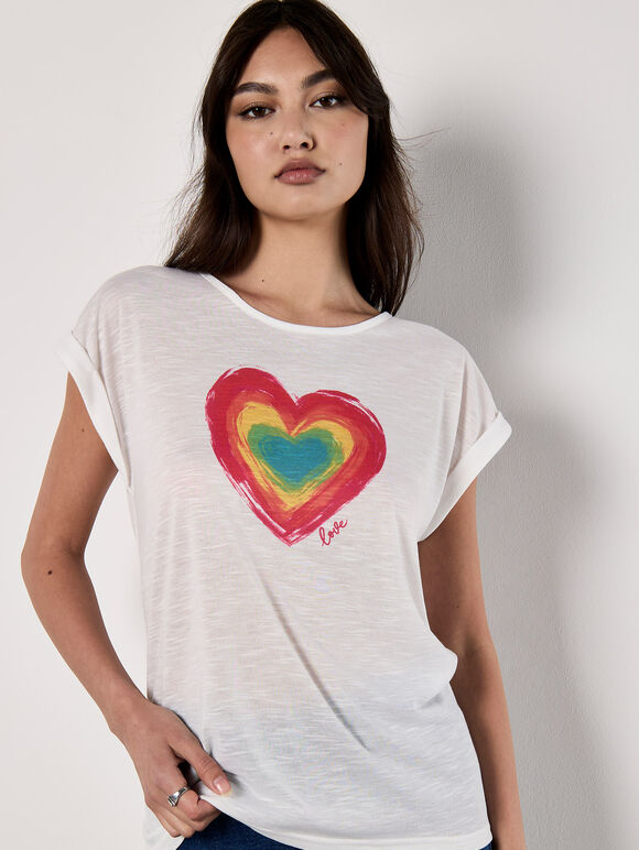 Heart Print Graphic T-Shirt, Assorted, large