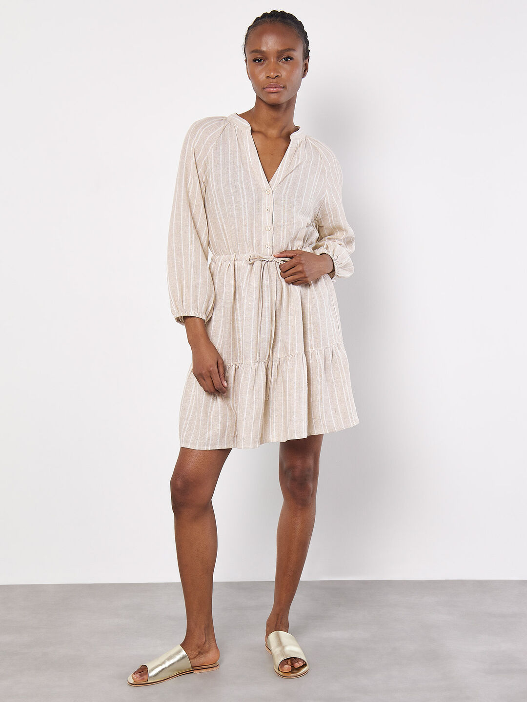 Linen Blend Stripe Shimmer Mini Dress | Apricot Clothing