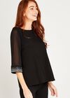 Gem Cuff Sheer Sleeve Top, Black, large