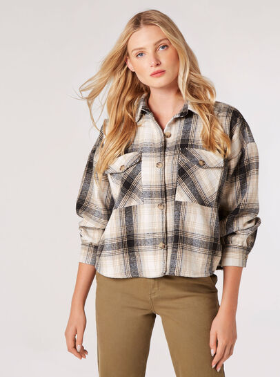 Fringed Cropped Check Shacket