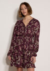 Floral Ruffle Mini Dress, Burgundy, large