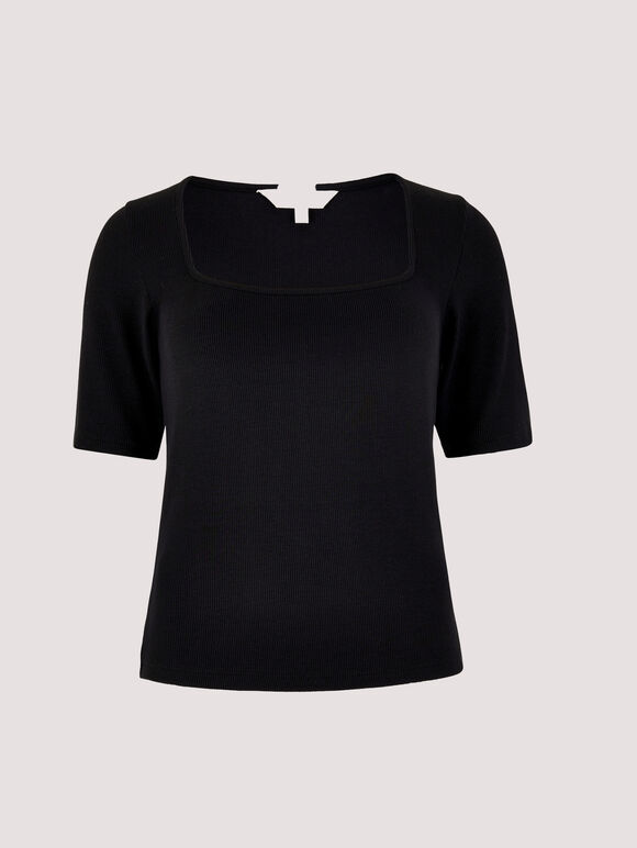 Square Neck Top, Black, large