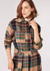 Checked Oversized Shirt Coat, Brown, large