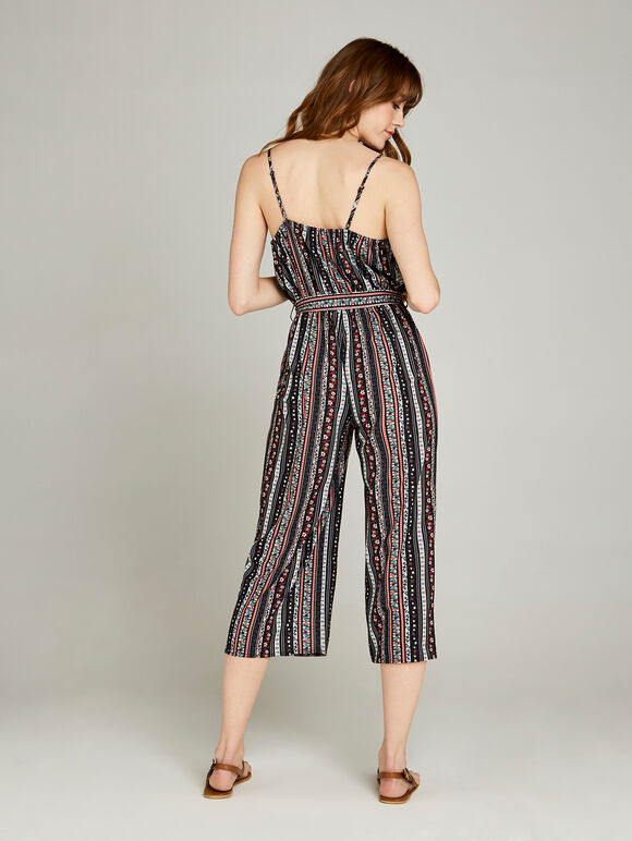 Black Folk Lines Cami Ripple Jumpsuit, Black, large