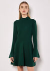 Bell Sleeve Knitted Skater Mini Dress, Green, large