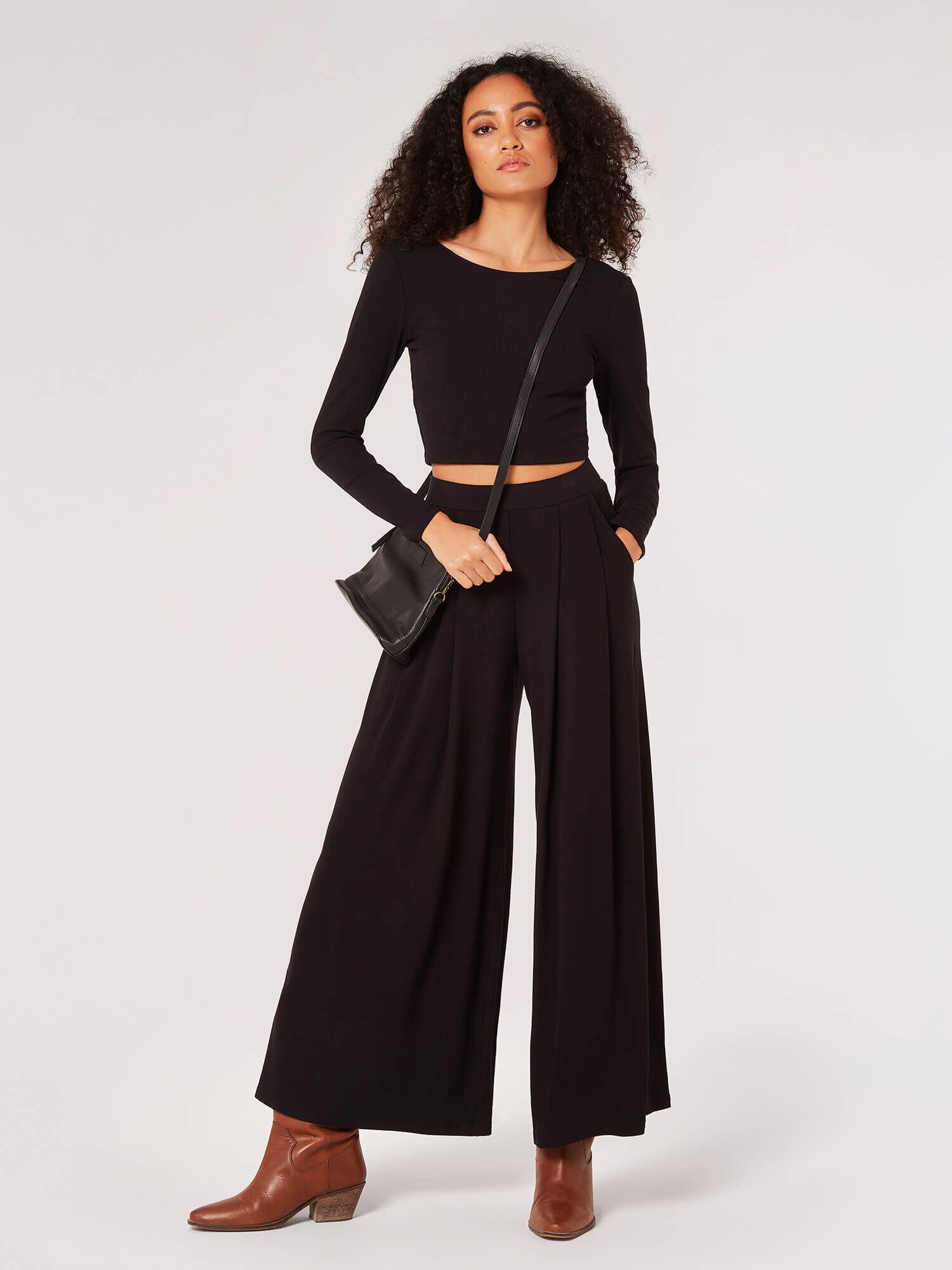 Ribbed Knit Palazzo Trousers