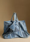 Cotton Denim Patchwork Tote Bag, Blue, large
