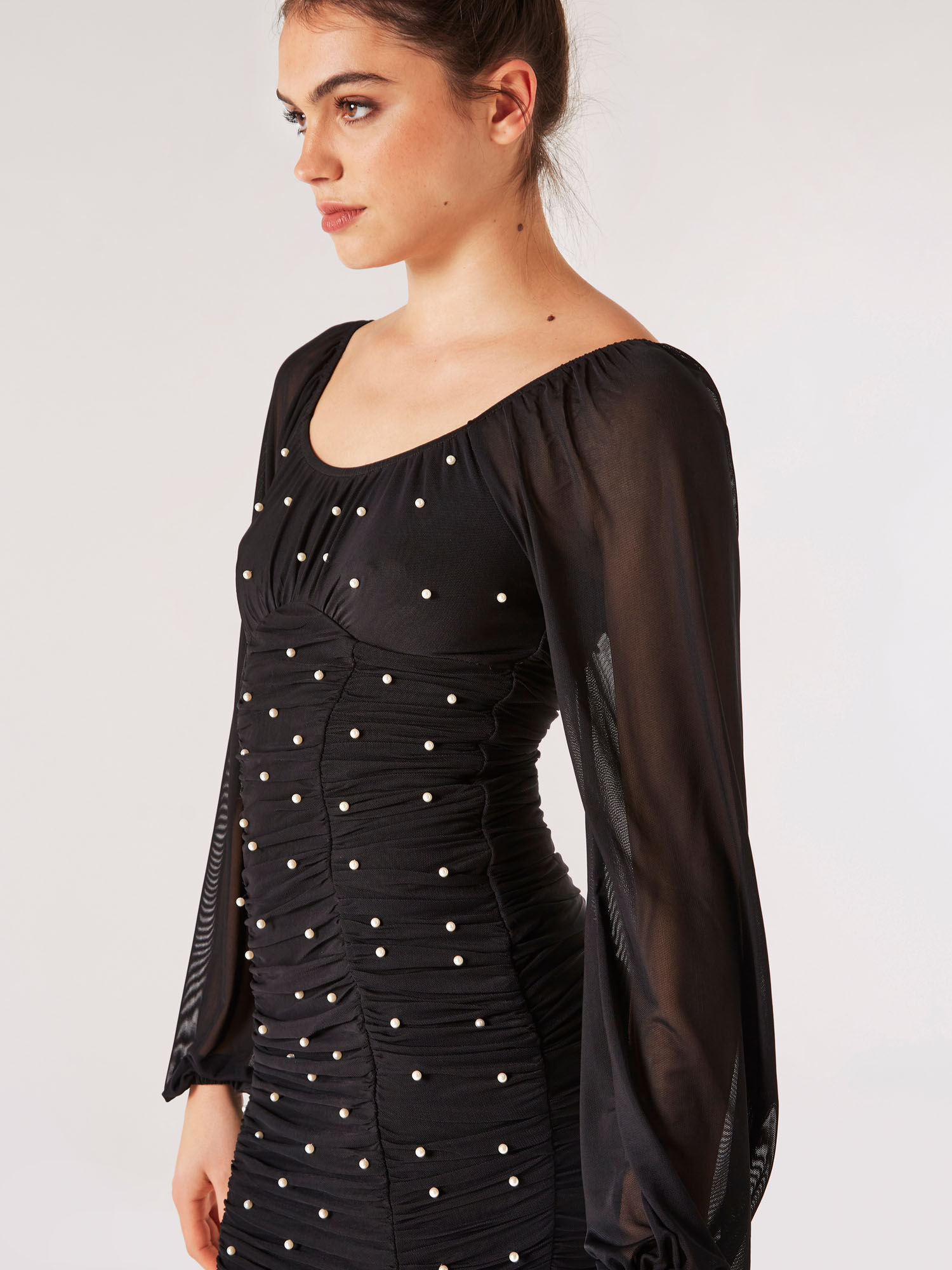 Black dress with pearls cheap