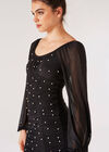 Pearl Embellished Ruched Dress, Black, large