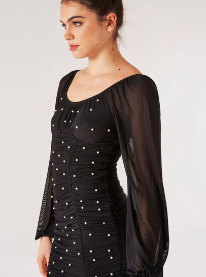 Pearl Embellished Ruched Dress