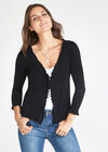 Ruffle Edge Knit Cardigan, Black, large