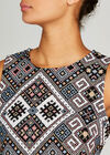 Black Tribal Jacquard Shift Dress, Black, large