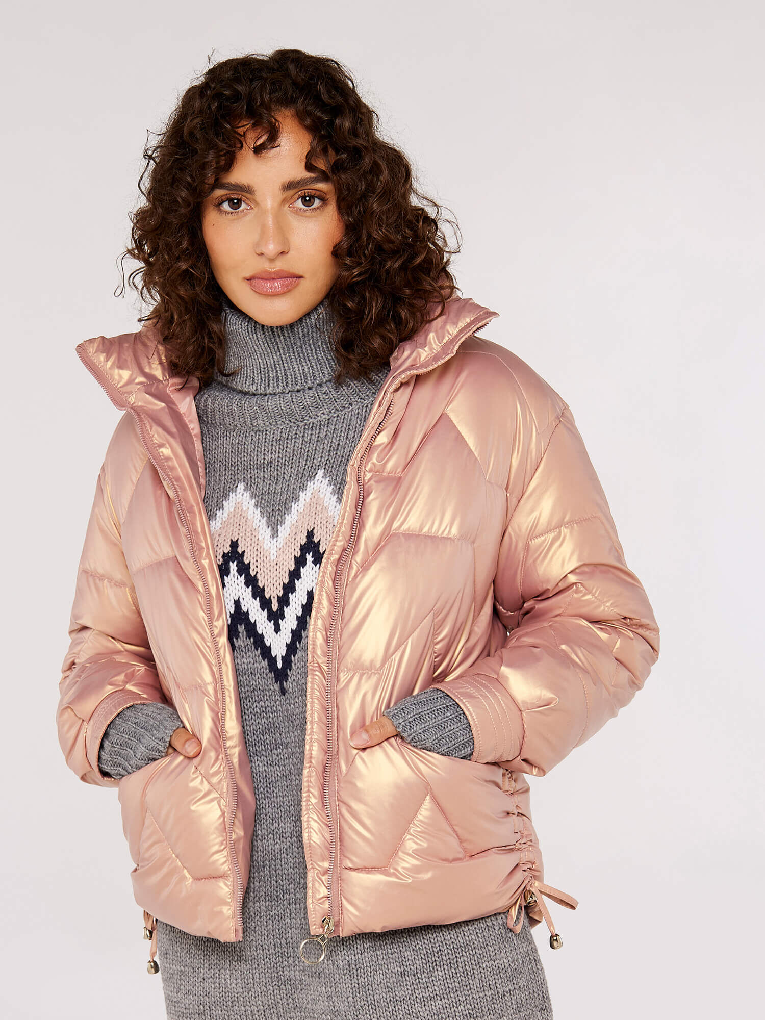 Rose gold shop metallic puffer jacket