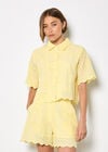 Scalloped Broderie Cropped Shirt, Yellow, large