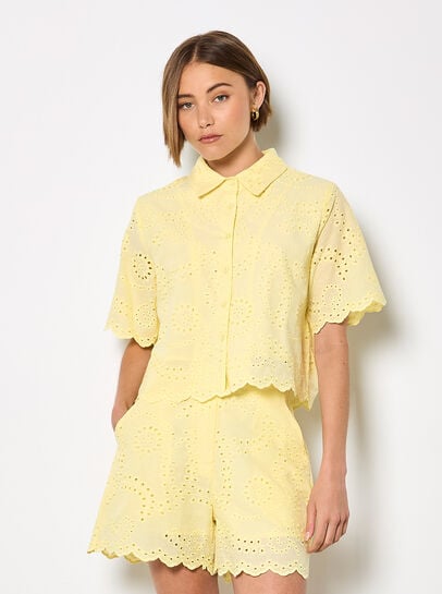 Scalloped Broderie Cropped Shirt