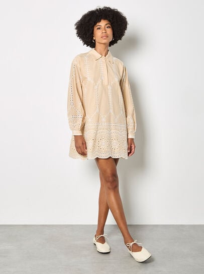 Broderie Anglaise Cotton Swing Mini Dress