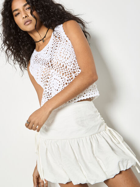 Ruched Bubble Hem Mini Skirt