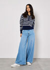 Zip Neck Stripe Jumper, Navy, large