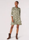 Zebra Print Shirt Mini Dress, Khaki, large