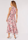 Painterly Floral Shimmer Midi Dress, Pink, large