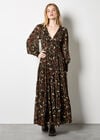Ikat Chiffon Tiered Maxi Dress, Khaki, large