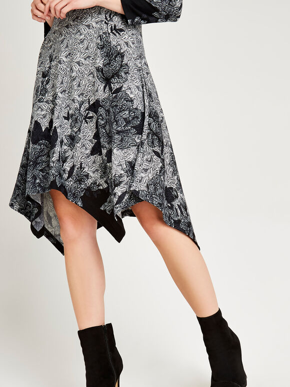 Floral Edge Hanky Hem Dress, Grey, large